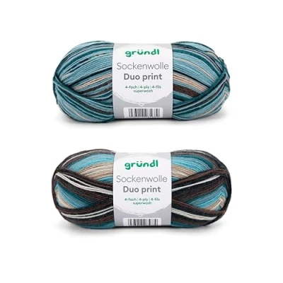 Imagen de Gründl Juego de 2 ovillos 100 g hilo para calcetines (75% lana virgen (superwash), 25% poliamida) + instrucciones (idioma español no garantizado), azul turquesa