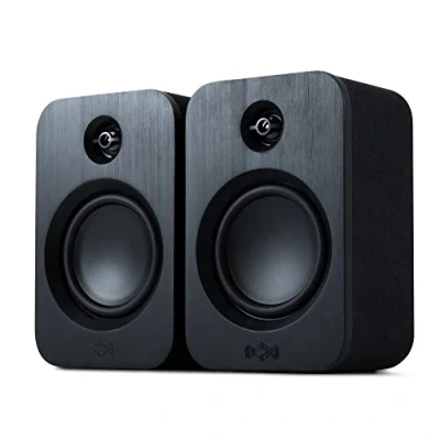 Imagen de House of Marley Get Together Duo Altavoz Bluetooth de Estantería Bambú Sostenible, Tocadiscos Inalámbricos, con Alimentación Eléctrica o 25 h Batería, Entrada Aux., Alta Definición