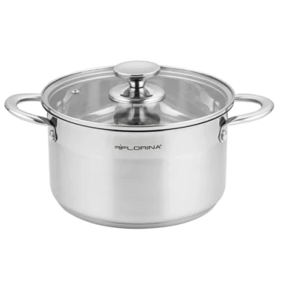 Imagen de FLORINA Olla Acero Inoxidable (6 l) I 24 cm de Diámetro Ahorradora Energía FALCON con Tapa Vidrio y Escala Medidora Todos los Tipos Cocinas Apta para Lavavajillas