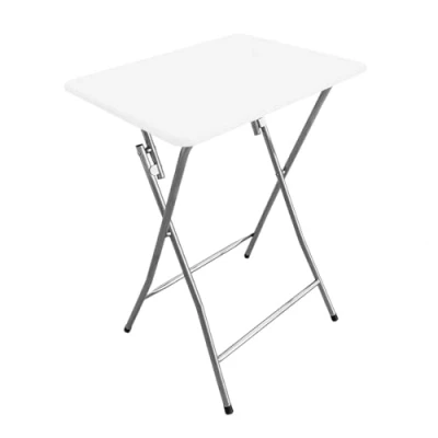Imagen de Acomoda Textil Mesa Auxiliar Plegable de Madera y Aluminio 48x38x66 cm. Multifunción Portátil, Resistente Estable para Cocina, Terraza, Jardín o Patio, Blanco.