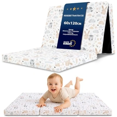Imagen de Totsy Baby Colchón Plegable colchon Cuna 120 x 60 cm con Funda de Viaje Transpirable Búhos