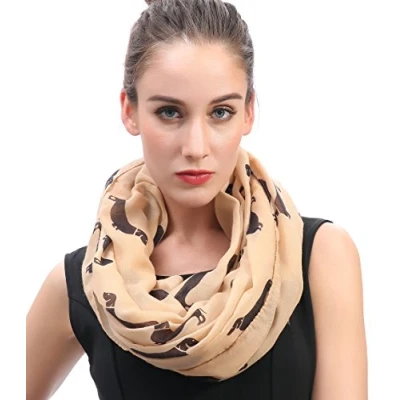 Imagen de Lina &amp; Lily Bufanda Infinita Snood con Estampado de Perro Salchicha Teckel Dachshund (Camello/negro)