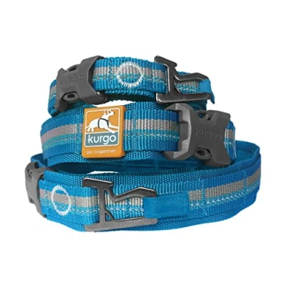 Imagen de Kurgo RSG Collar para Perros, Cómodo, Ajustable, Reflectante, Hebillas de liberación rápida, Compatible con MOLLE Azul/Gris L