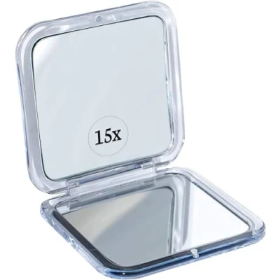Imagen de Pequeño Espejo de Bolsillo con Aumento 15X Plegable y Portátil para Maquillaje Regalos Mujeres Que Viajan Mucho (Plata)