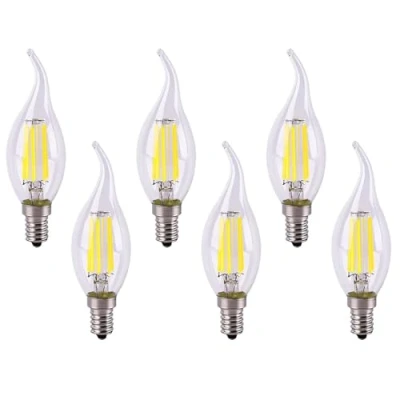 Imagen de Huamu Bombillas Vela de Filamento LED E14 6W equivalente a 60W Blanco Frío 6500K 600 LM Bombilla Retro Vintage Forma llama C35 Regulable Vidrio 6 Pack