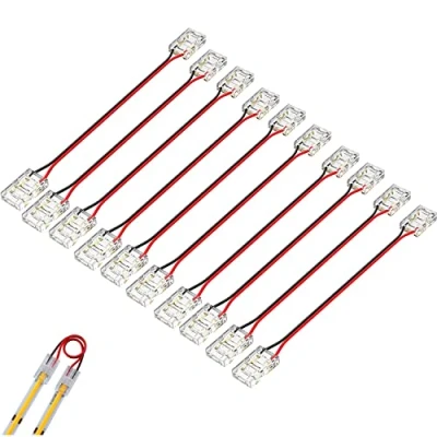 Imagen de Boarda conectores de tira LED COB, 2 pines, 10 a cable, conexión sin soldadura, conector clic rápido para tiras luces COB 5 mm, 8 mm (10 dual +