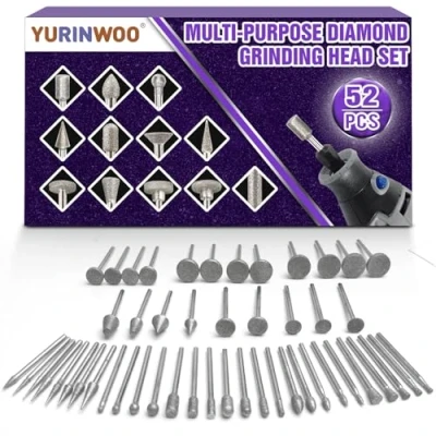 Imagen de Juego de 52 brocas diamante multifuncionales compatibles con Dremel, para herramientas rotativas, vástago 3 mm, tallar, pulir, moler