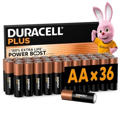Imagen de Duracell Plus pilas AA (pack de 36) Alcalinas 1,5 V Hasta 100 % extra duración Fiabilidad para dispositivos cotidianos Embalaje sin plástico 10 Años almacenamiento LR6 MN1500