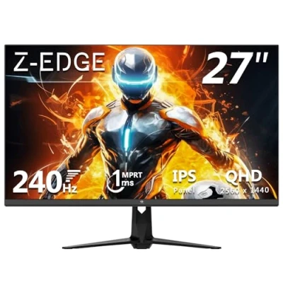 Imagen de Z Edge Monitor Gaming 27 Pulgadas 240HZ, Pantalla Ordenador 2K QHD IPS 1ms 2560x1440 LED, 400cd/m², HDR10, FreeSync, DisplayPort(240Hz), HDMI(144Hz), VESA Compatible