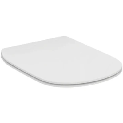 Imagen de Ideal Standard Tesi Asiento de inodoro tipo sándwich fino cierre lento, tapa con bisagras acero inoxidable, blanco