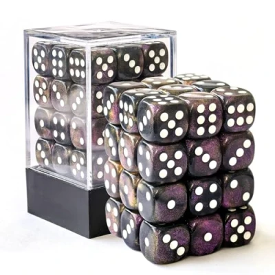 Imagen de Bescon Moonstone dados de 6 caras 12 mm, caja ladrillos 36 pulgadas, D6 negros semi translúcidos con brillo morado, troquel seis mm (36) bloque piedra lunar
