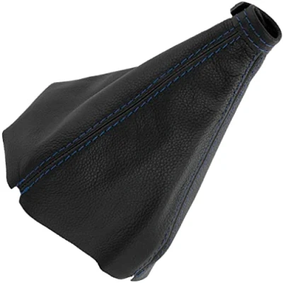 Imagen de AERZETIX C64640 Funda para palanca de cambios en piel genuina compatible con Hyundai Santa Fe 2 2007 2012 color: negro costuras azules caja manual