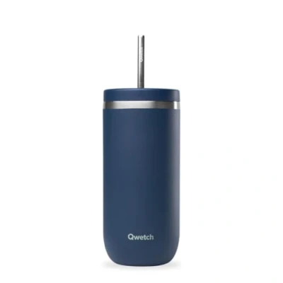 Imagen de Qwetch Cold Cup isotérmica 600 ml azul noche 24 h helado &amp; 12 frío, acero inoxidable reciclado, antisalpicaduras ideal para bebidas frescas, té de burbujas y café