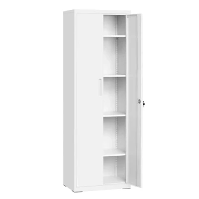 Imagen de SONGMICS Armario de Almacenamiento Acero, Multiuso, 5 Baldas, 40 x 60 180 cm, Puertas Dobles, Cerradura, Herramientas, Baldas Ajustables, Garaje, Estudio, Blanco Mate OMC014W01