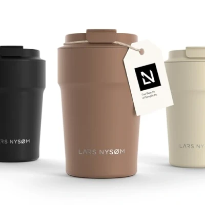 Imagen de LARS NYSØM Taza térmica café para llevar Termo de 0,38 litros con aislante Travel mug acero inoxidable a prueba fugas el y té (Mocha Brown, 380ml)
