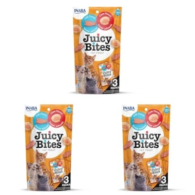 Imagen de INABA Juicy Bites Fish &amp; Clam Snacks Húmedos para Gatos Premios Saludables Deliciosas Golosinas Sabor Pescado y Almejas 3x11g Comida Mascotas Sin Cereales, Conservantes ni Colorantes
