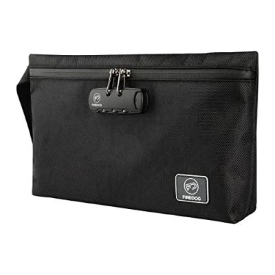 Imagen de FIREDOG Bolsa de viaje a prueba olores con cerradura combinación forro carbono, color negro, 27,5 cm x 19
