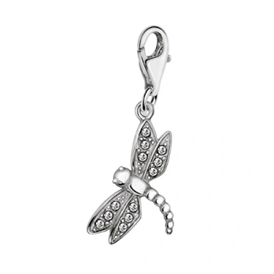 Imagen de Quiges Charm con Cierre Colgante Libélula de Zirconia Blanca Plata Ley 925 Mujer para Pulseras Europeas