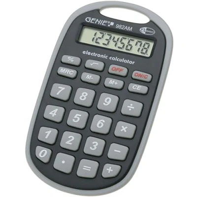 Imagen de Genie 982 AM Calculadora compacta portátil con enganche, 8 dígitos, color negro y gris