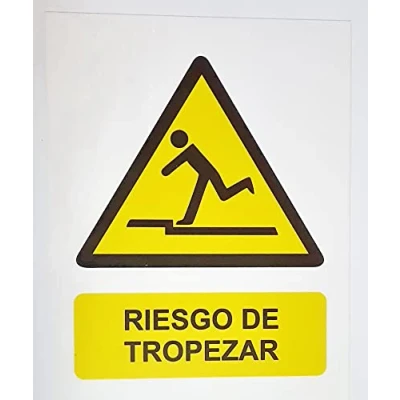 Imagen de Cartel señal PVC 40 cm x 30 peligro riesgo de tropezar 1 mm espesor