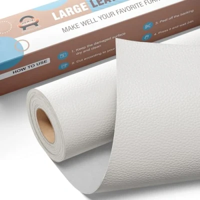 Imagen de Parches Cuero Adhesivo, 40 x 160 cm Adhesivo Polipiel, De Reparación Autoadhesivos, Parche para Muebles, Sofás, Asientos Coche, Cabecera, Bolsos (Blanco)