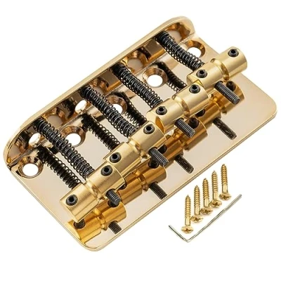 Imagen de Musiclily Pro 19mm Clásico Estandar Top Load Puente Bajo 4 Cuerdas con Selletas Latón Placa Acero para Precision/Jazz Bass, Dorado