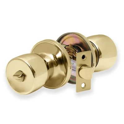 Imagen de XFORT Juego de pomos privacidad, cerradura puerta con diseño tulipán para interiores mecanismo bloqueo giro, ideal en dormitorios y baños Latón Pulido