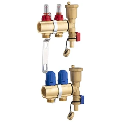 Imagen de Colector para suelo radiante de latón 2 salidas/retornos con caudalímetro NOYON &amp; THIEBAULT