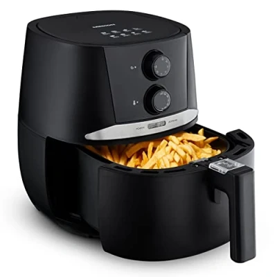 Imagen de MEDION Air Fryer E20 L (Freidora sin aceite de aire caliente, 3,2 L, 1400 W, regulación temperatura y tiempo, pequeño fácil usar, MD10711) negro