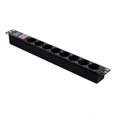 Imagen de Aiten Data Regleta 8 Tomas Schuko para Armario Rack 19&quot; 1U con Interruptor On/Off y Tapa de Seguridad