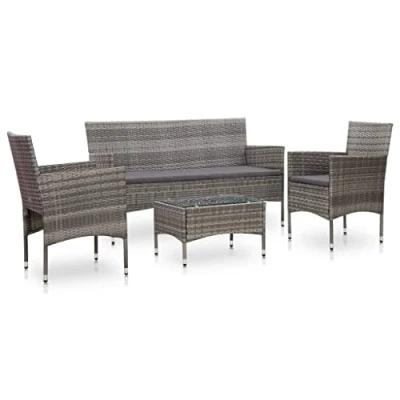 Imagen de vidaXL Set de Muebles Jardín 4 Piezas y Cojines Aire Libre Exterior Conjunto Casa Patio Terraza Sofá Mesa Tablero Comedor Ratán Sintético Gris