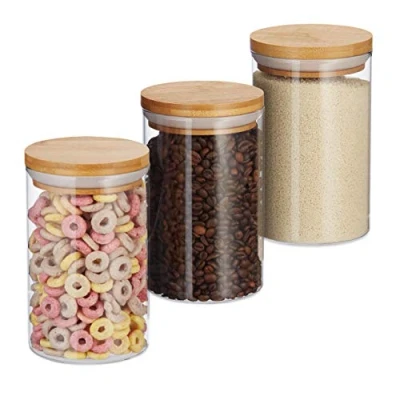 Imagen de Relaxdays Envases redondos Para alimentos, Set de tres botes, galletas o cereales, 800ml, 16x9,5 cm, 3 Uds.