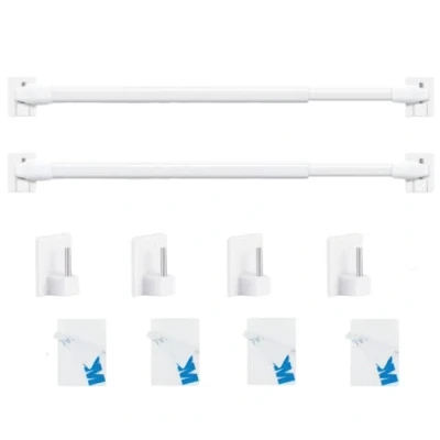 Imagen de Barras de barra cortina extensibles, con 6 ganchos autoadhesivos, plástico ajustable 2 piezas 80 130CM