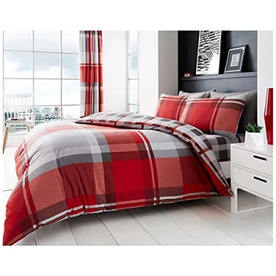 Imagen de GC GAVENO CAVAILIA Funda de edredón y Fundas Almohada a Cuadros Ropa Cama polialgodón tamaño King (230 x 220 cm) Suaves Color Rojo