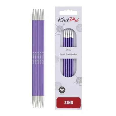 Imagen de KnitPro Zing: Agujas de Tejer Doble Punta: 15 cm x 3,75 mm, Aluminio, Morado,