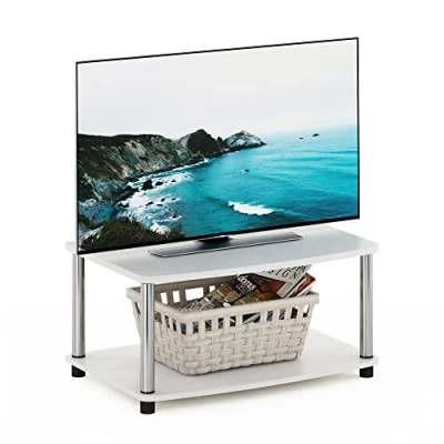 Imagen de Furinno Turn N Tube Soporte Elevado para TV de 2 Niveles, Madera, Roble Blanco/Cromado, Estantes, Engineered Wood