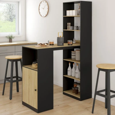 Imagen de LUNG mesa de bar con almacenaje y armario para 2 en madera negro IDMarket
