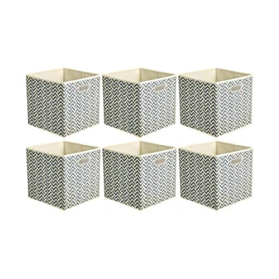 Imagen de Amazon Basics Cajas de almacenamiento tela, con forma cubo, plegables, ojales metálicos, 6 unidades, chevrón gris