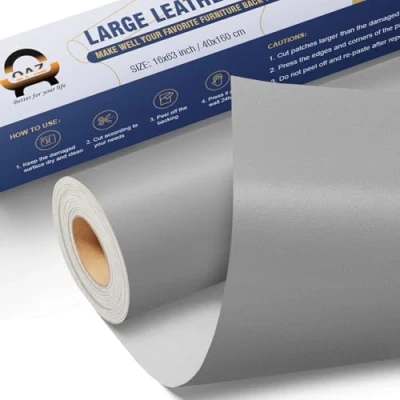 Imagen de Parches Cuero Adhesivo, 40 x 160 cm Adhesivo Polipiel, De Reparación Autoadhesivos, Parche para Muebles, Sofás, Asientos Coche, Cabecera, Bolsos (Plano Gris)