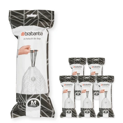 Imagen de Brabantia Bolsas de Basura PerfectFit 6 lotes, Código M, 60L, Resistentes con cinta cierre, 120