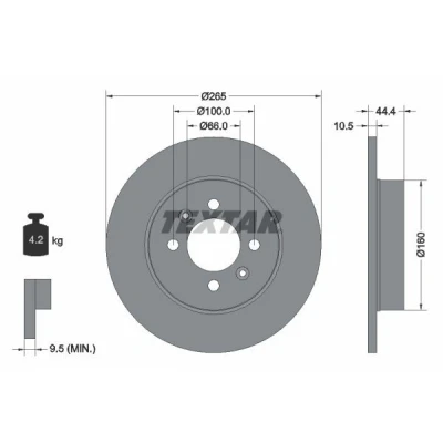 Imagen de TEXTAR PRO 92064903 Disco de freno 265 10,5 04/06 100 macizo revestido sin perno sujeción rueda, buje rueda RENAULT: LAGUNA 1