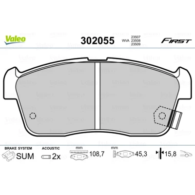 Imagen de VALEO 302055 Juego de pastillas freno FIRST Eje delantero con contacto avisador desgaste sin chapa antichirridos SUZUKI: IGNIS I, 2