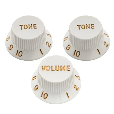 Imagen de Musiclily Ultra Universal Tamaño Botón de Potenciómetro Strat Knobs Perillas 2 Tono 1 Volumen para Guitarra Eléctrica estilo Fender Stratocaster ST, Blanco