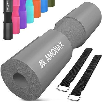 Imagen de Amonax Almohadilla barra gimnasio protector, Cuello y Hombros para Sentadillas Empuje de Cadera, ejercicios en casa el gimnasio, entrenamiento fuerza pesas (Gris)