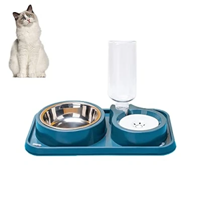Imagen de Cuenco del Gato,2 in 1 Comedero y Bebedero Automático para Gatos Perros,Alimento Anti obstrucción Acero ​Inoxidable alimentador,tilizar Cachorros (Azul2)