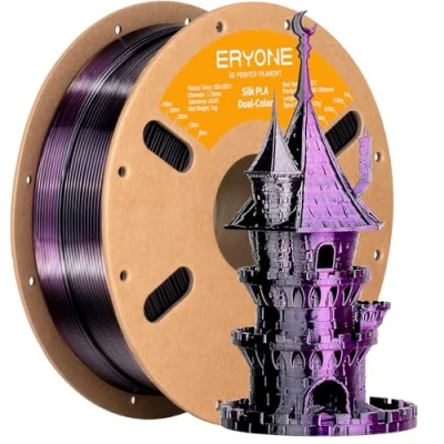 Imagen de filamento PLA ERYONE de dos tonos 1,75 mm, para impresora 3D, carrete 1 kg +/ 0,02 negro seda y morado