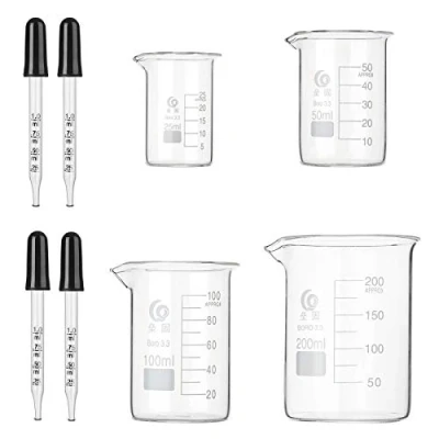 Imagen de Hyber&amp;Cara Vaso de precipitados vidrio graduado 25 ml 50 100 200 borosilicato 3.3 con 4 piezas pipeta 1 para laboratorio