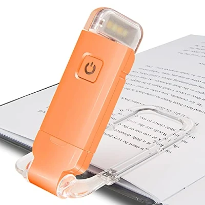 Imagen de HONWELL Luz de Libro Recargable Luces LED Lectura con Clip para Niños que Leen en La Cama, 3 Niveles Brillo Marcador Regulable Protección Ocular, Lámpara Portátil,Naranja