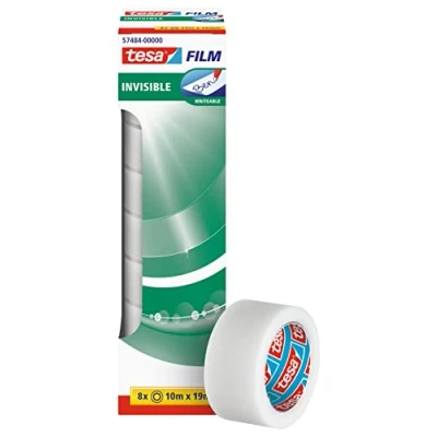 Imagen de tesa Film invisible Cinta adhesiva mate, resistente al envejecimiento y desgarro, 10 m x 19 mm, 8 unidades
