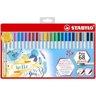 Imagen de Rotulador premium con punta de pincel STABILO Pen 68 brush Caja metal 25 colores